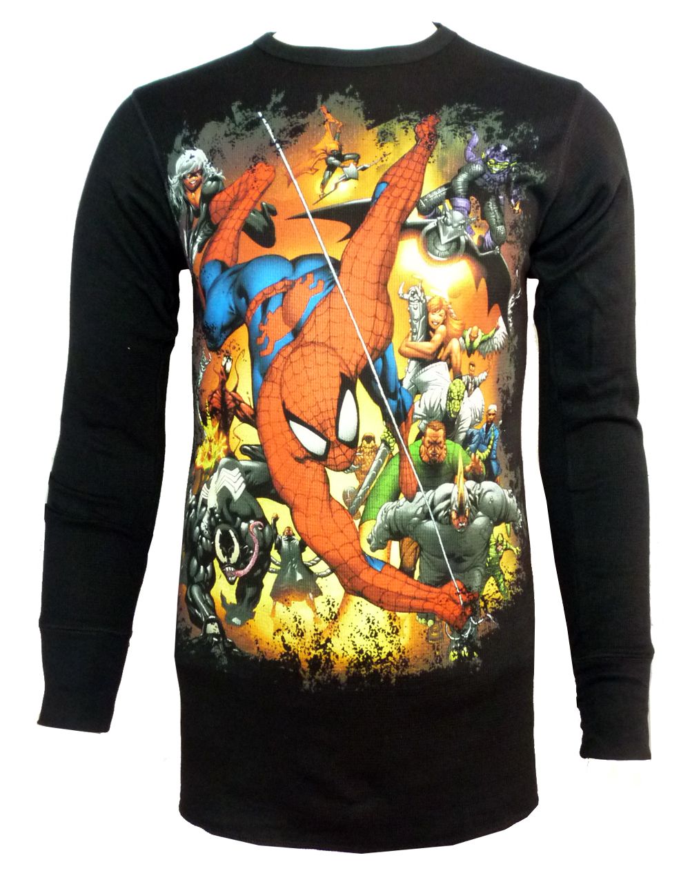 Spider-Man long sleeve top everyone thermal graphic on a black adult top.
