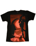 Spider-Man slide graphic on a black adult t-shirt.