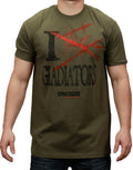 Spartacus I gladiator 3D graphic on a green adult t-shirt.