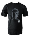 Star Trek Spock shadows graphic on a black adult t-shirt.