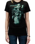 Spartacus time of night graphic on a black women's t-shirt.
