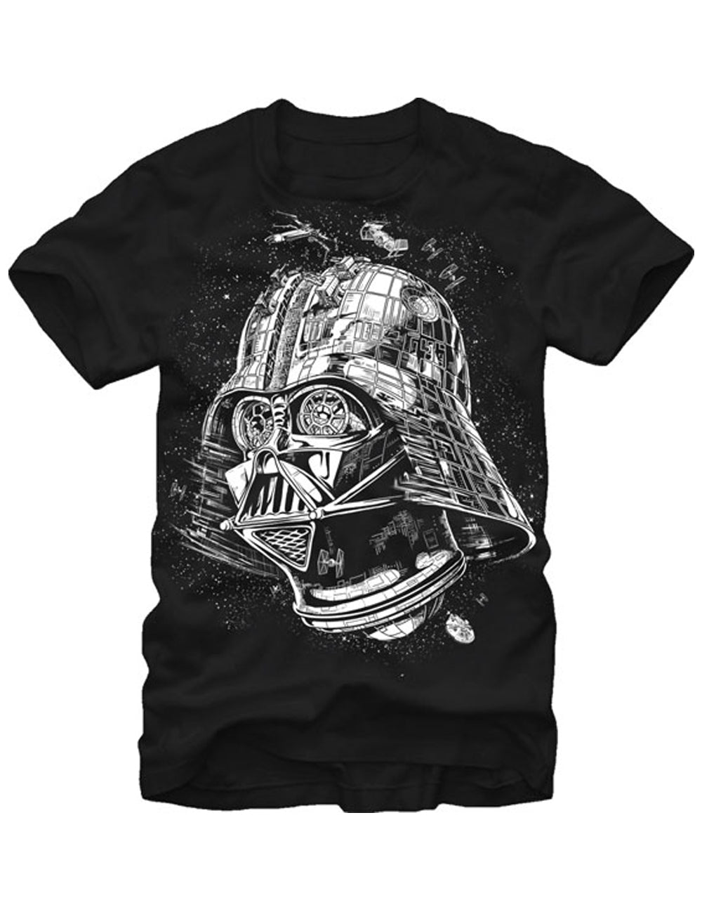 Darth star graphic on a black adult t-shirt.