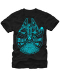 Blue Falcon graphic on a black adult t-shirt.