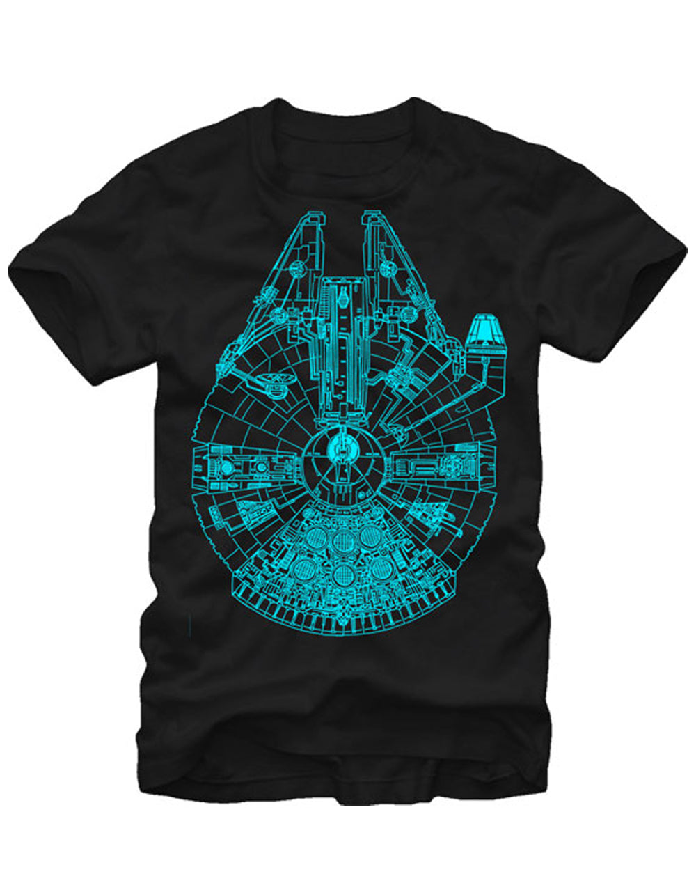Blue Falcon graphic on a black adult t-shirt.