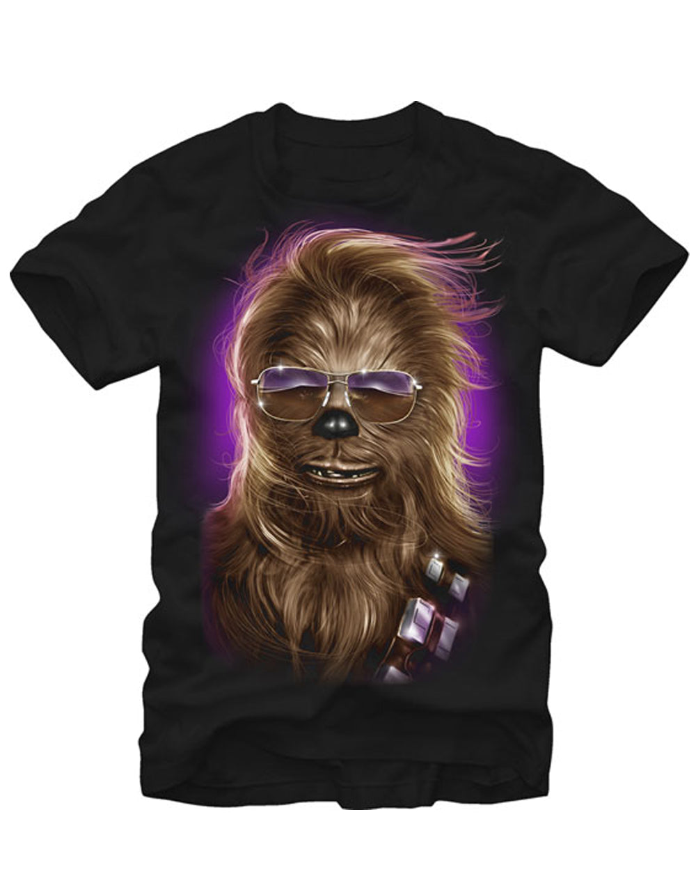 Chewie shades graphic on a black adult t-shirt.
