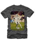 Stormtrooper football graphic on a heathered charcoal grey adult t-shirt.