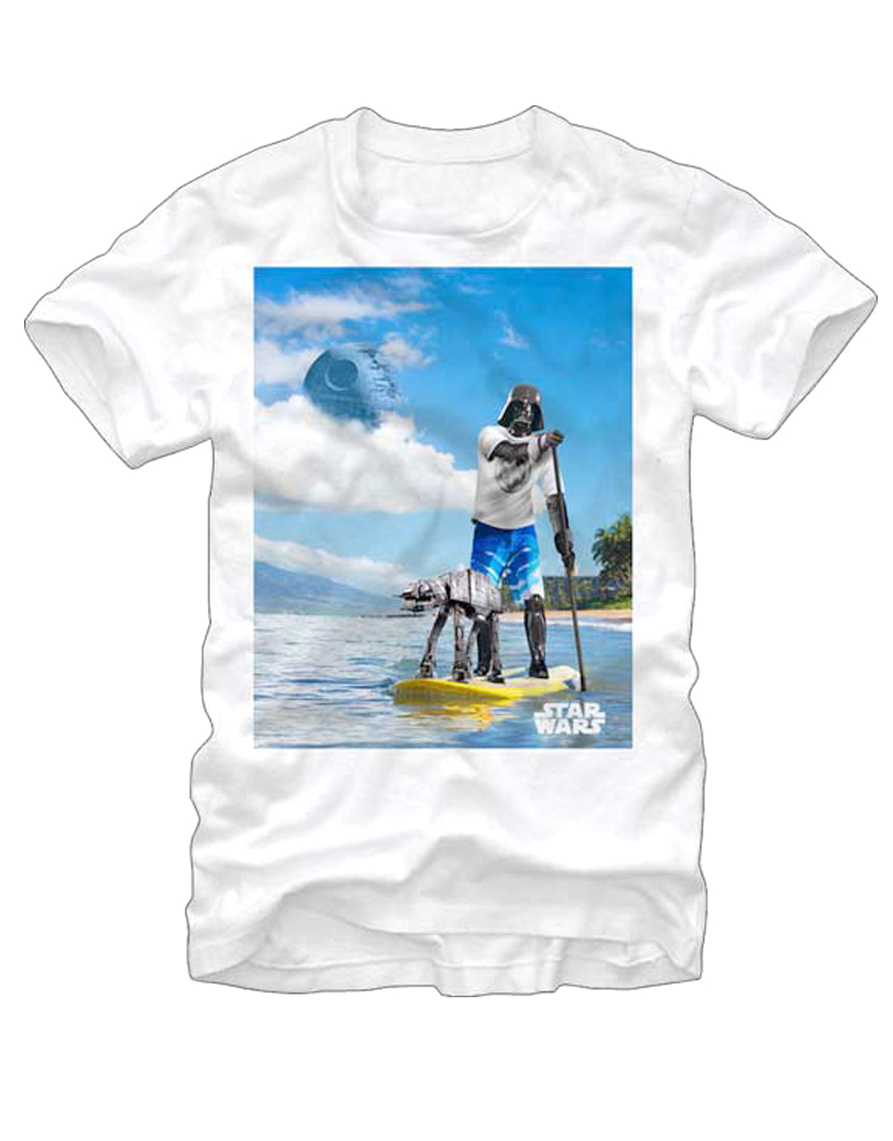 Darth Vader vacation graphic on a white adult t-shirt.