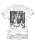 Chewbacca basketball graphic on a white adult t-shirt.