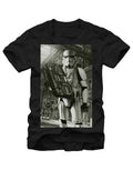 Boombox trooper graphic on a black adult t-shirt.