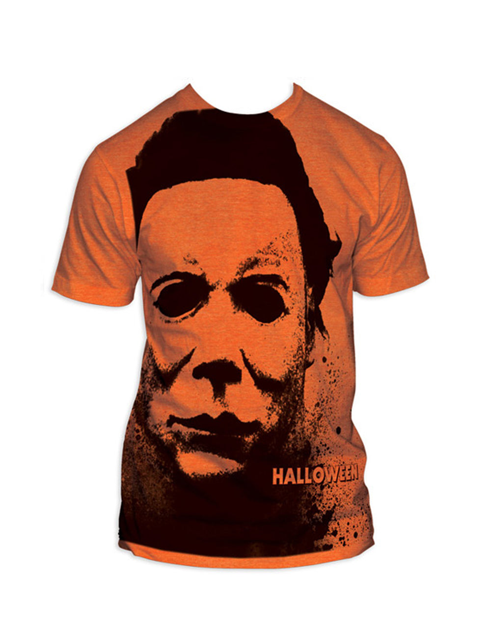 Official Halloween Michael Myers big print mask orange heathered T-shirt - licensed horror apparel