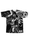Star Wars lord Vader graphic on a black adult t-shirt.