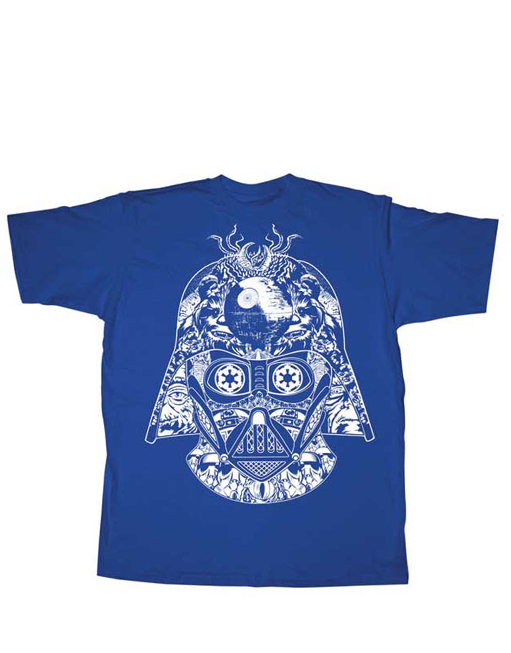 Star Wars Darth Vader helmet graphic on a heathered blue adult t-shirt.