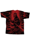 Star Wars Darth Maul Sith energy graphic on a red adult t-shirt.