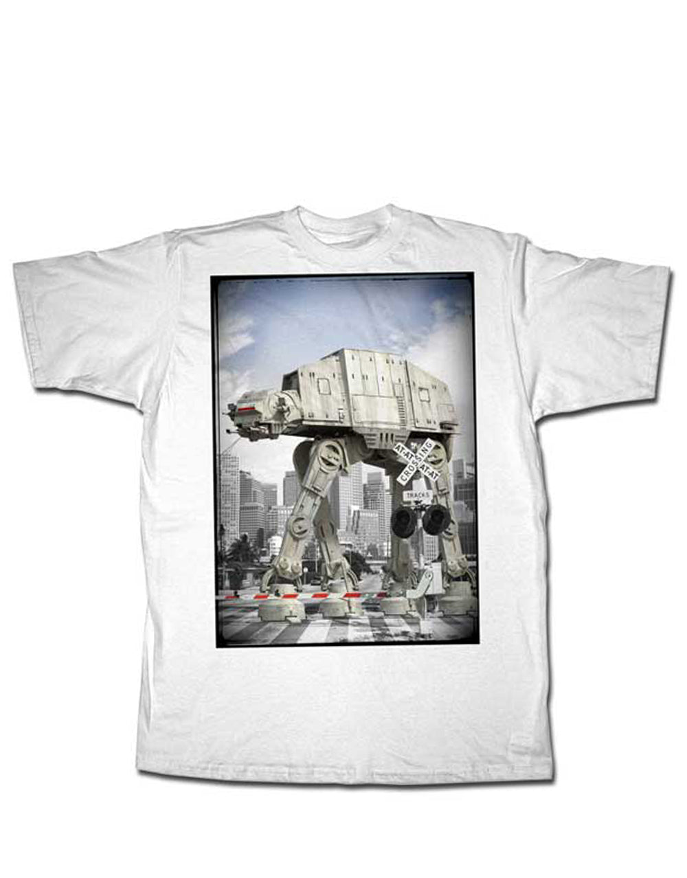 Star Wars empire AT AT graphic on a white adult t-shirt.