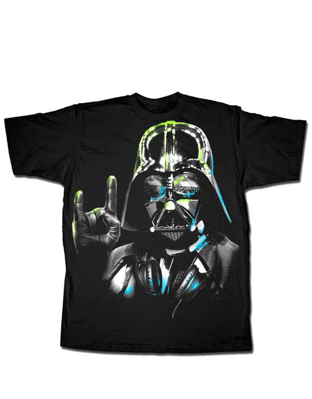Darth Vader rockin graphic on a black adult t-shirt.