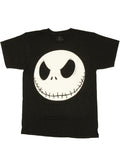 Jack Skellington head graphic on a black adult t-shirt.