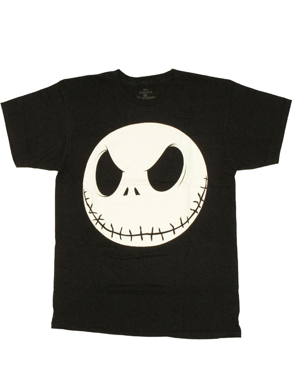 Jack Skellington head graphic on a black adult t-shirt.