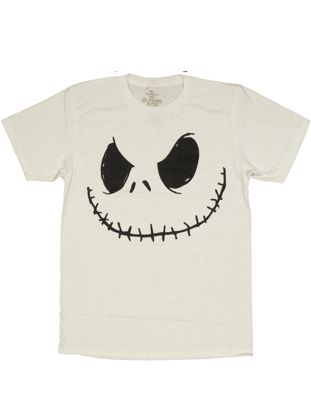 Jack Skellington smile graphic on a white adult t-shirt.