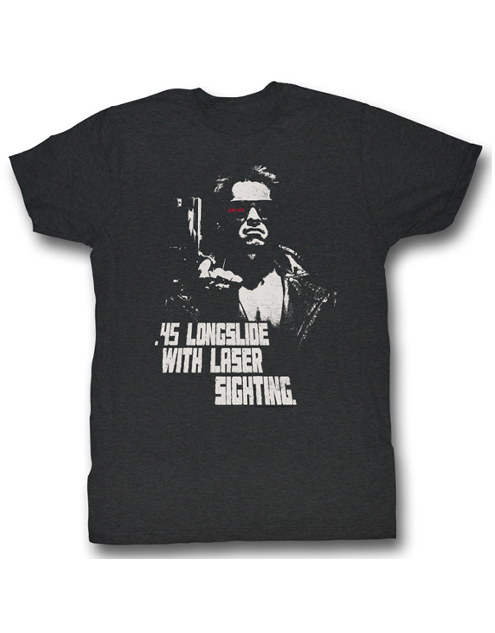 Adult black t-shirt featuring a longslide weapon graphic from The Terminator.