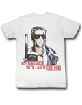 Adult white t-shirt featuring a laser sighting graphic from The Terminator.