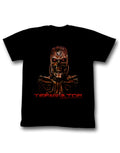 Adult black t-shirt featuring a code red graphic design from The Terminator.