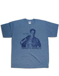 The Office Schrute type graphic on a blue adult t-shirt.