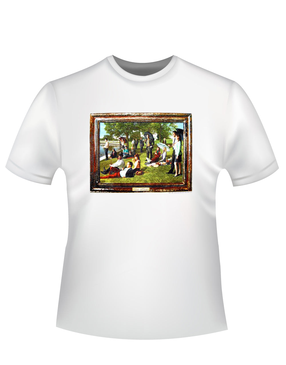 The Office all characters graphic on a white adult t-shirt.
