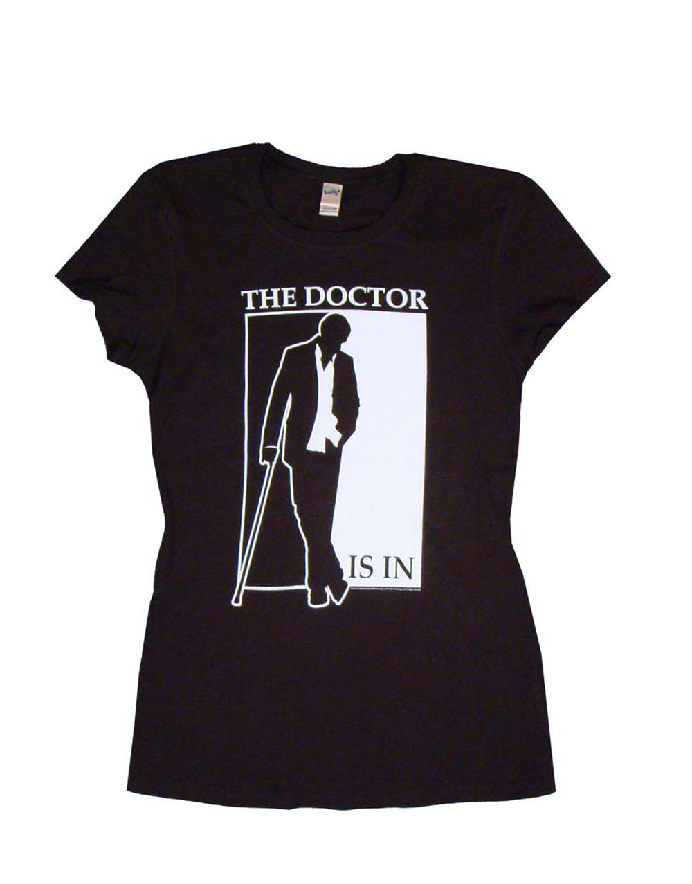 House the doctor graphic on a black women's t-shirt.