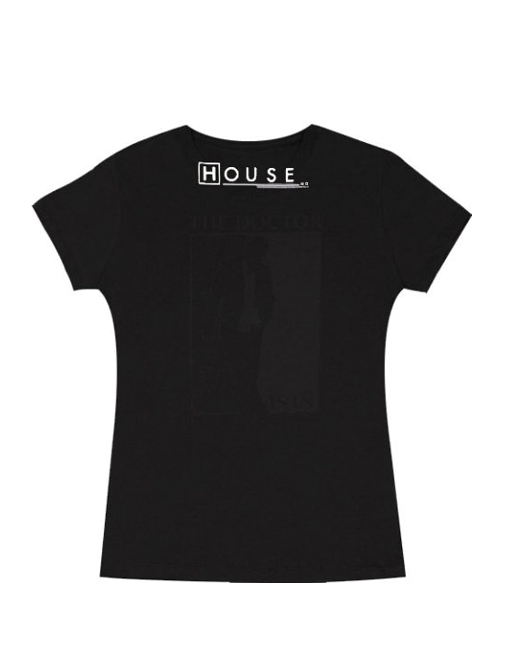 House the doctor graphic on a black women's t-shirt.