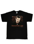 House everybody lies graphic on a black adult t-shirt.