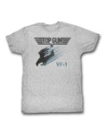 Top Gun bird of thunder graphic on a heathered grey adult t-shirt.