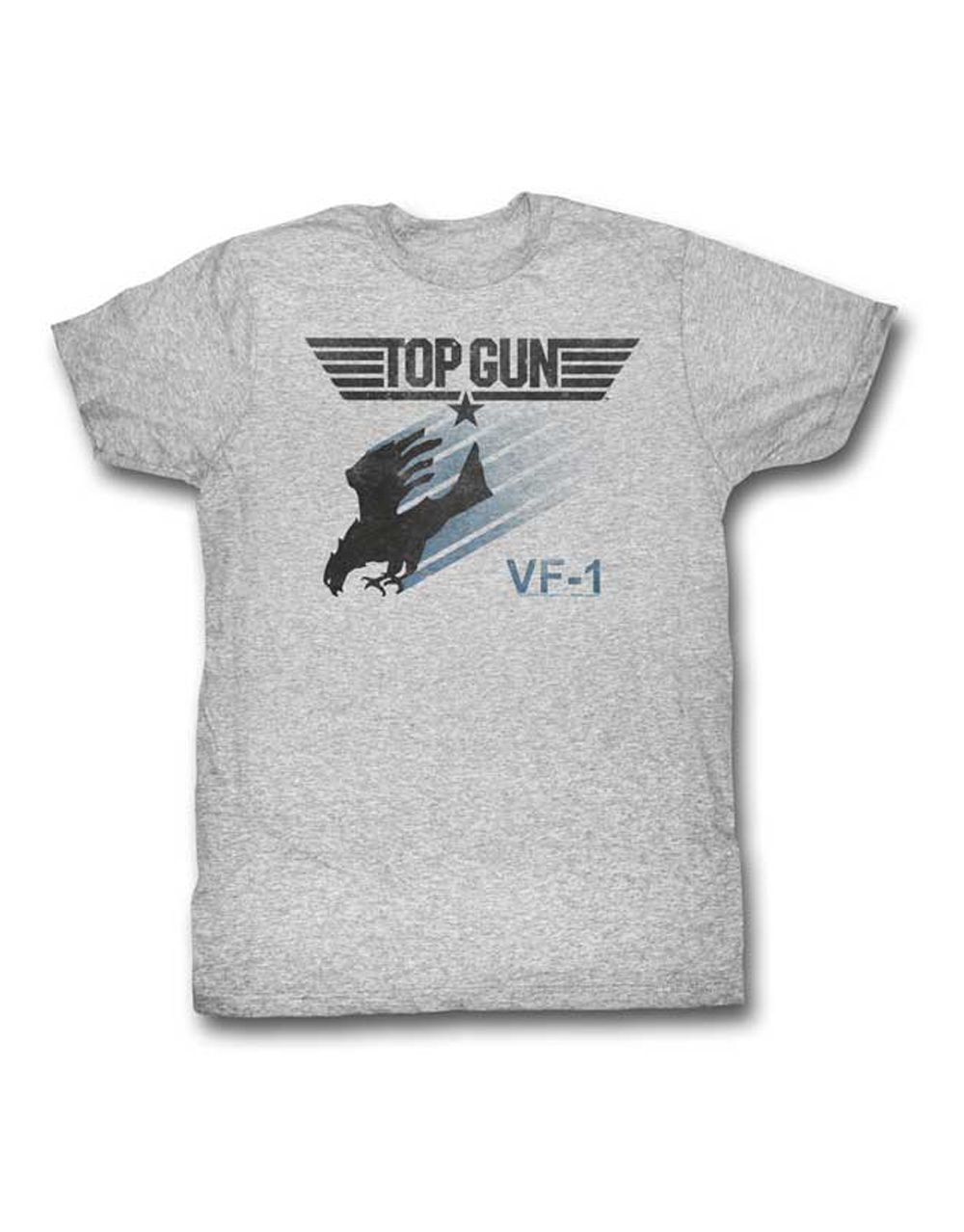 Top Gun bird of thunder graphic on a heathered grey adult t-shirt.