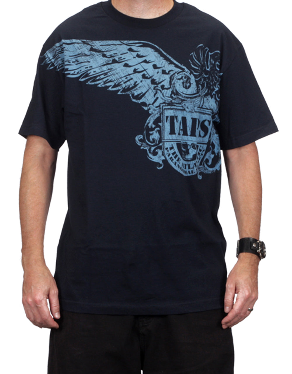 Ghost Hunters TAPS the haunted graphic on a navy blue adult t-shirt.