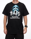 Ghost Hunters TAPS screamz graphic on a black adult t-shirt.
