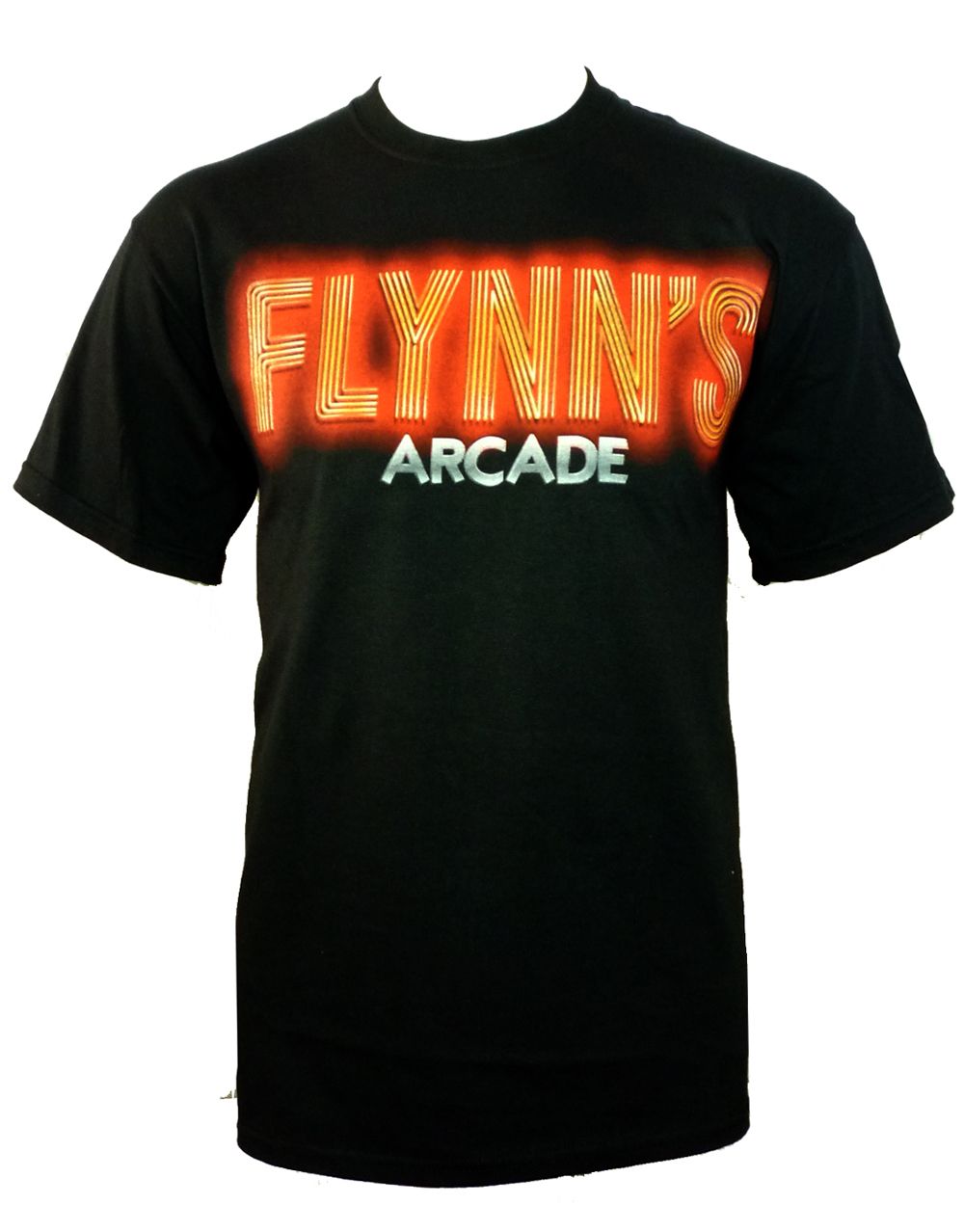 Tron Flynn's arcade graphic on a black adult t-shirt.