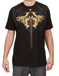 The Tudors chivalry graphic on a black adult t-shirt.