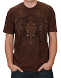 The Tudors turret graphic on a brown adult t-shirt.