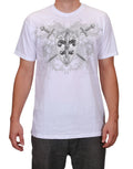 The Tudors piscina graphic on a white adult t-shirt.