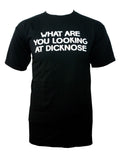 Teen Wolf looking at graphic on a black adult t-shirt.