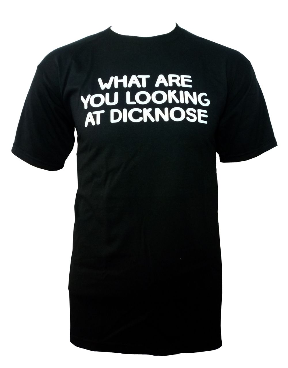 Teen Wolf looking at graphic on a black adult t-shirt.