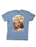 F*ck you thunder graphic on a blue heather adult t-shirt.