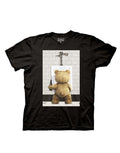 Urinal photo graphic on a black adult t-shirt.