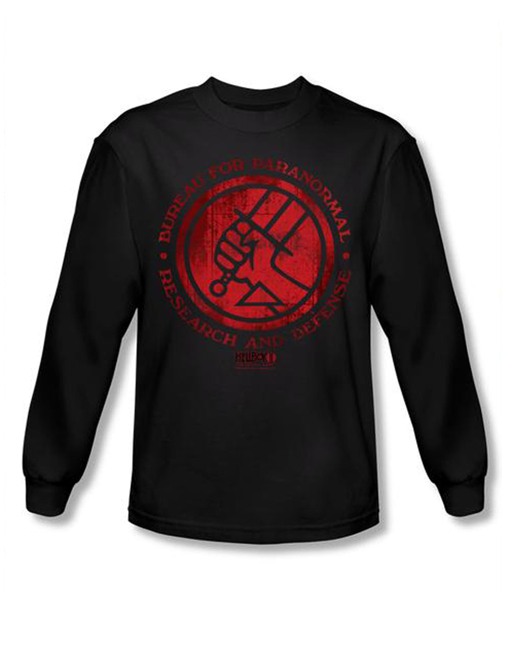 BPRD red logo graphic on a black adult long sleeve top.