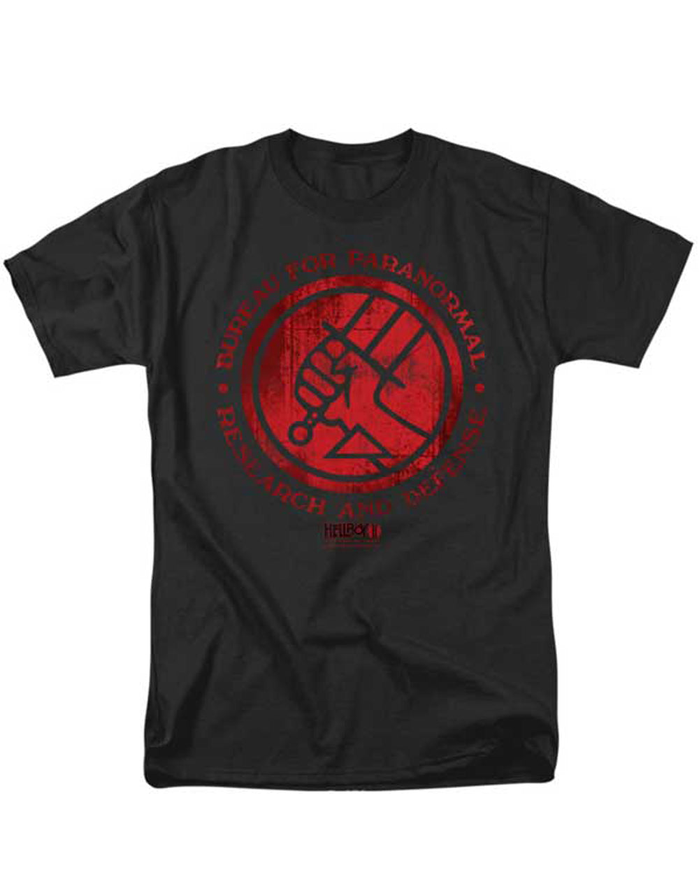 BPRD logo graphic on a black adult t-shirt.