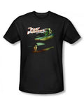 The Fast and the Furious drifting together graphic on a black adult t-shirt.