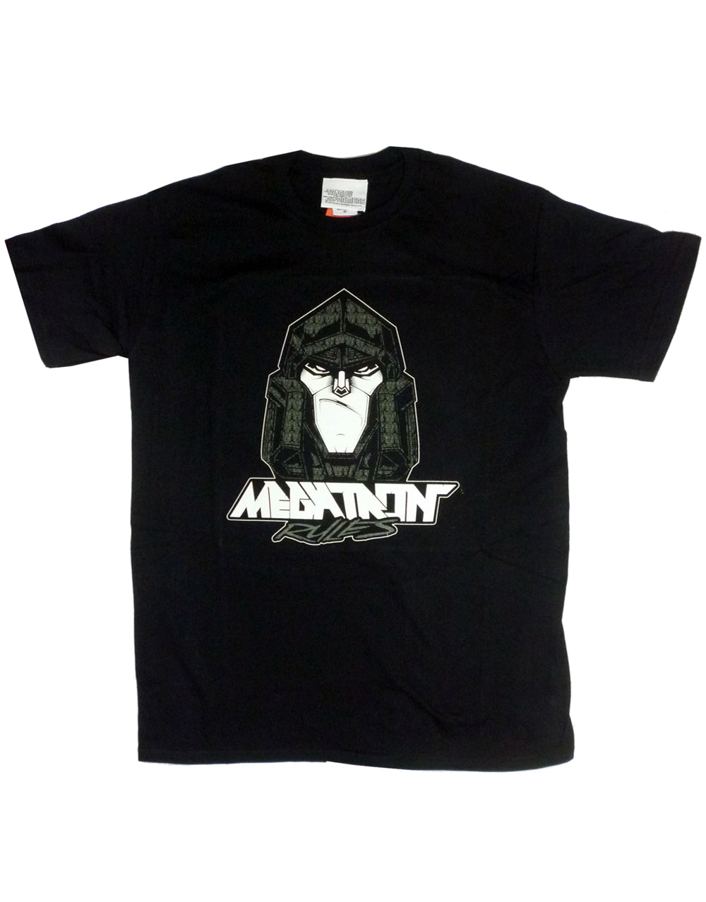 Transformers Megatron rules graphic on a black adult t-shirt.
