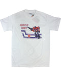 Transformers born in 1984 graphic on a white adult t-shirt.