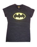Batman classic symbol graphic on a black women's t-shirt.