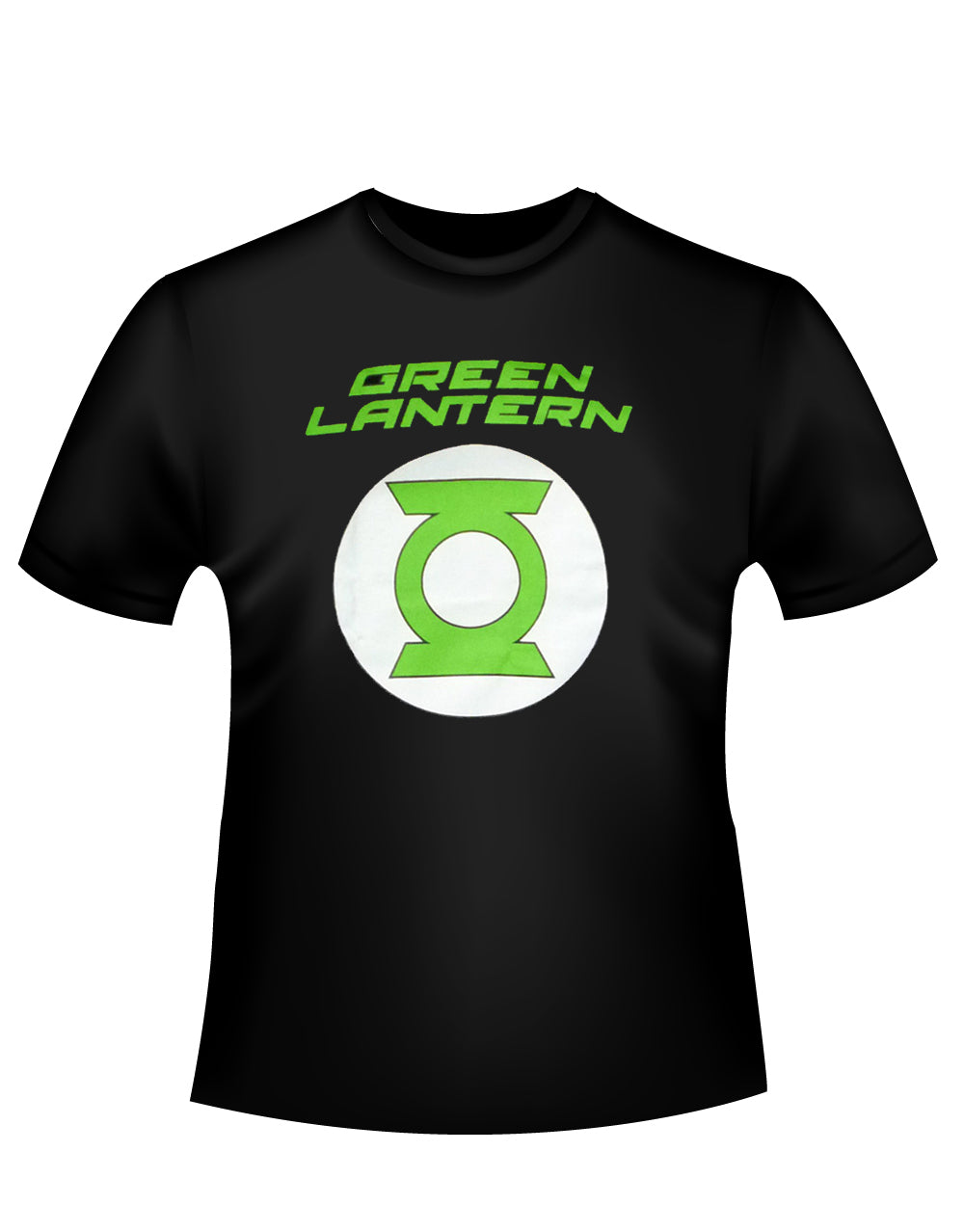 Green Lantern shield graphic on a black adult t-shirt.