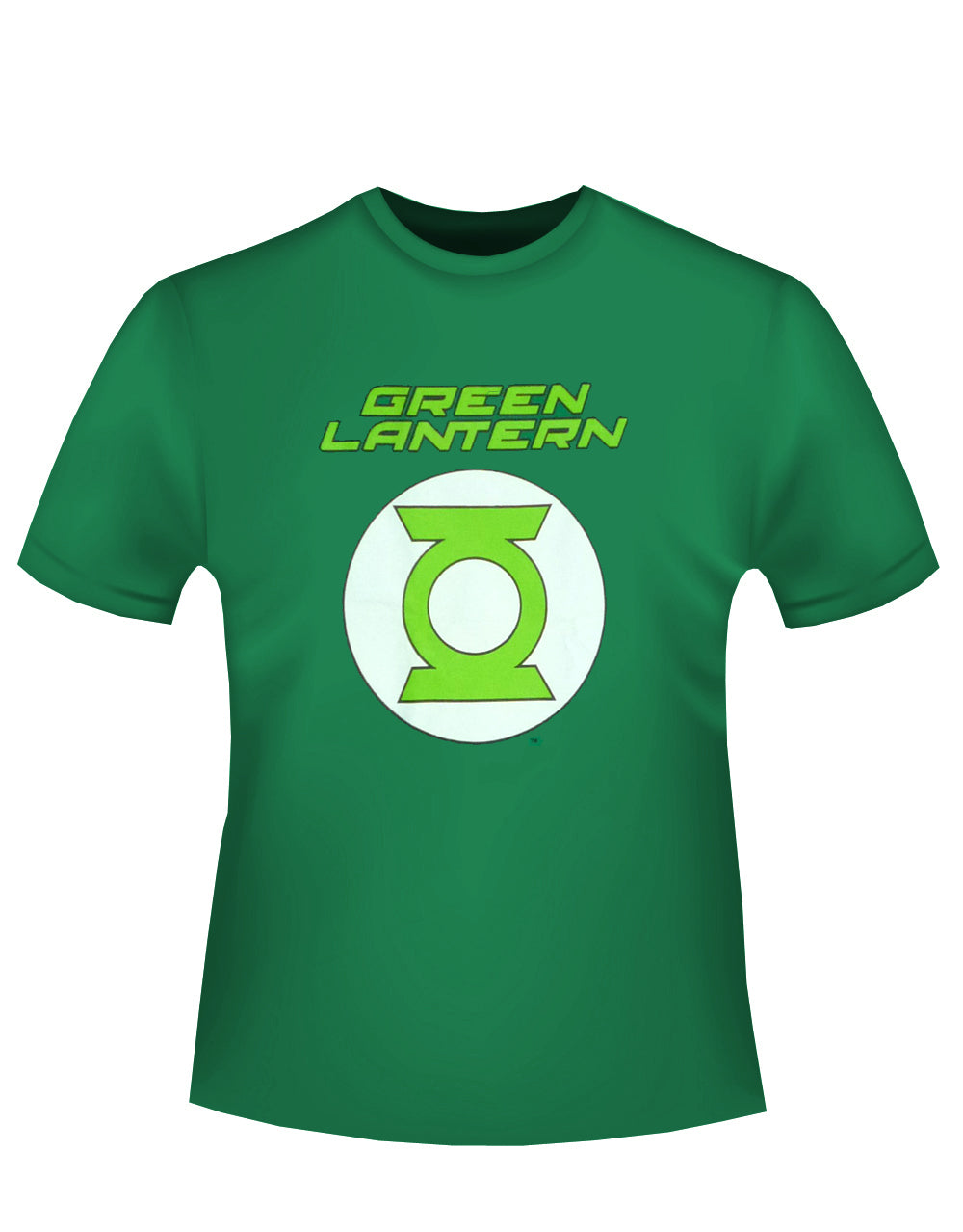 Green Lantern shield graphic on a green adult t-shirt.